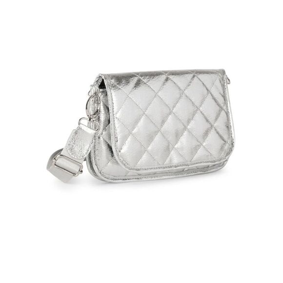 Silver Quilted Crossbody Bag Small Wallet on Chain Card Slots - NWT - Picture 1 of 7